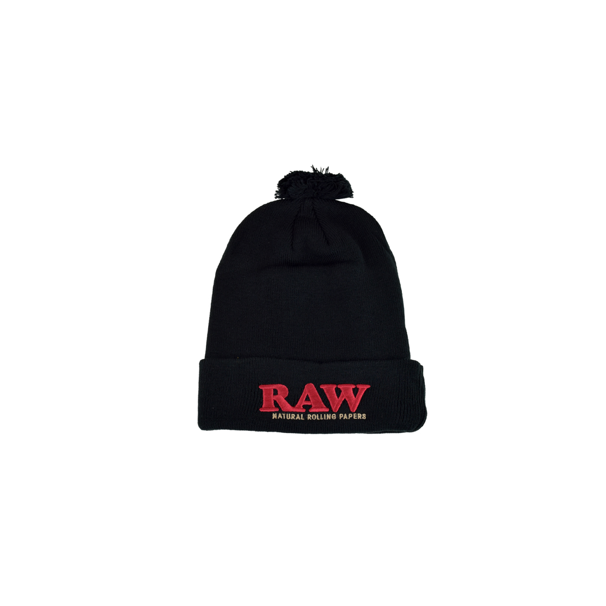 Raw Black Pom Pom Hat